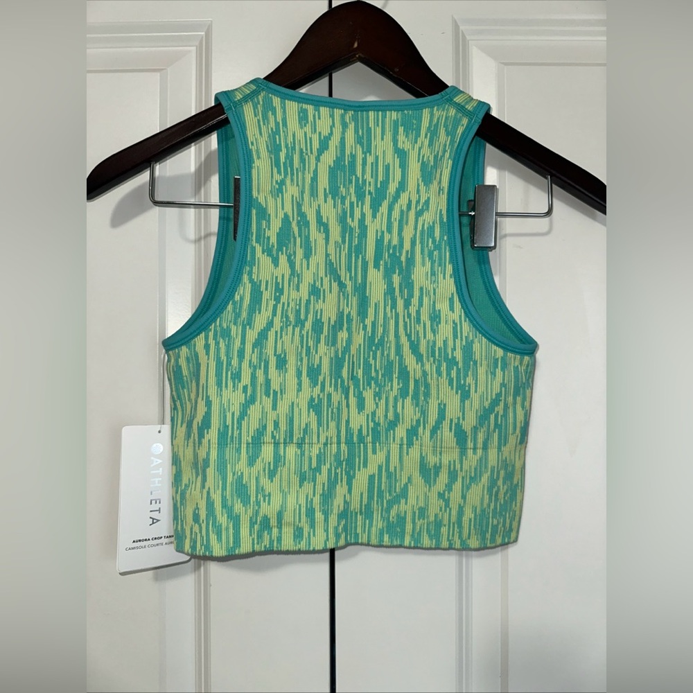 Athleta Marl Blue Green Aurora Cropped V-Neck Ribbed Athletic Tank Top S NWT - Picture 4 of 4
